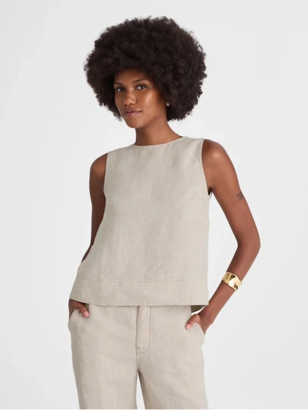 Eileen Fisher Organic Linen Delave Shell Cream Top Size XL - Picture 7 of 11